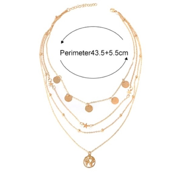 Four Layers Gold Chains Earth Pendant Necklaces - Picture 7 of 11